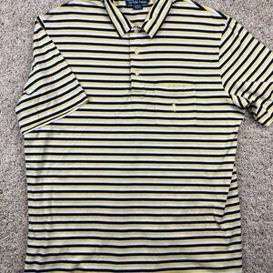 Polo Ralph Lauren Polo Shirt Large Yellow White Navy Blue Striped Yellow Pony